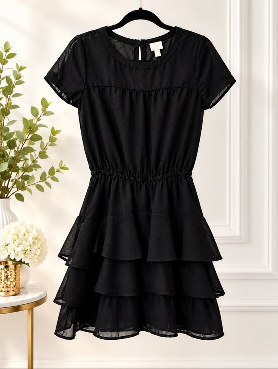 Converse Dresses & Skirts - Converse One Star Black Tiered Ruffle Mini Dress Sheer Overlay Goth Grunge Small